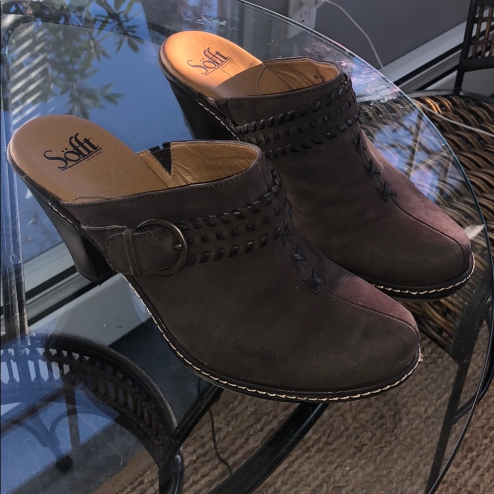 Sofft Brown Suede Mule Clogs